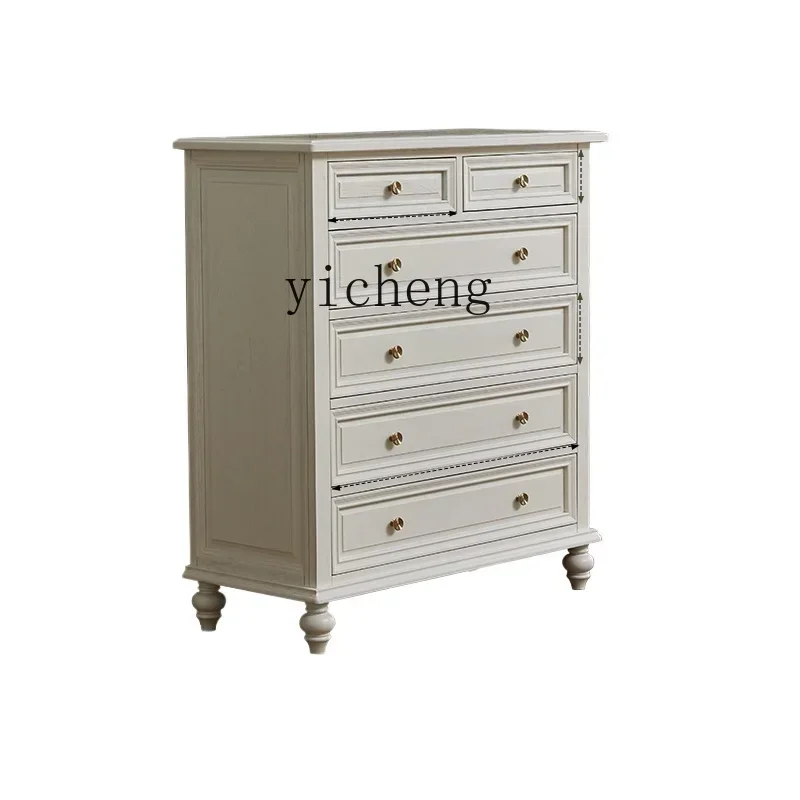 

TQH all solid wood six-chest cabinet living room wall chest French light luxury log bedroom storage cabinet