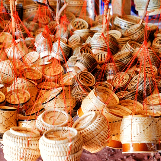 Packed Rice Lao Sticky Thai Handmade Bamboo Woven Basket Tea Box Imported Ornament