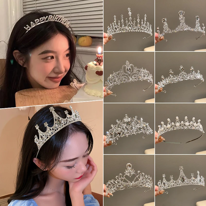 French Exquisite Princess Crystal Tiara Crown Headband Children Girls Love Bride Prom Wedding Party Accessories Jewelry Gifts