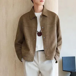 Mens Jacket Imitation Suede Casual Jacket Autumn British Style Fashion Trend Youth Campus Long-Sleeve Top Men'S Clothing 2024