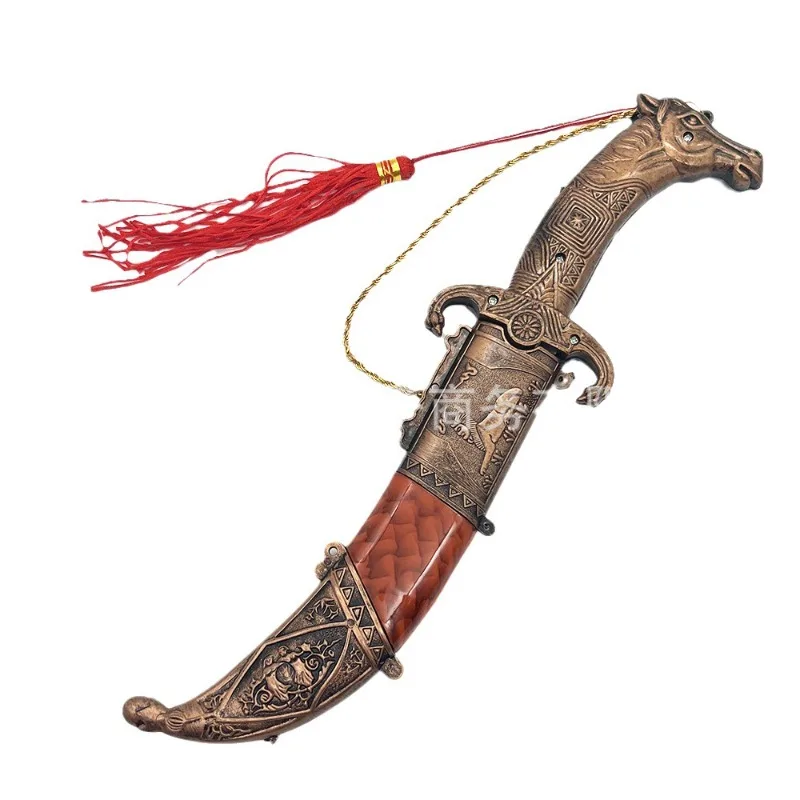 Cuchillo curvo con forma de cabeza de caballo de 32cm/12,6 pulgadas, adornos artesanales de Metal, espadas decorativas, colecciones de hojas sin cortar, exhibiciones de escritorio