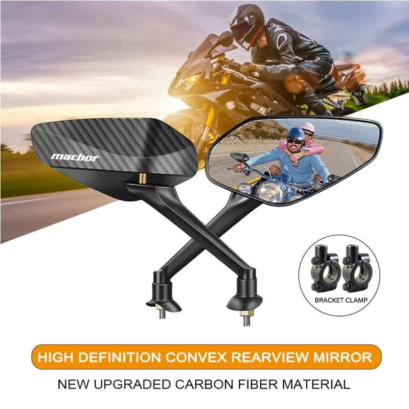 Carbon Fiber Rearview Mirror For Macbor Montana XR5 Rockster flat 125 Eight Mile 500 Scrambler Motorcycle Convex Mirrors 8mm