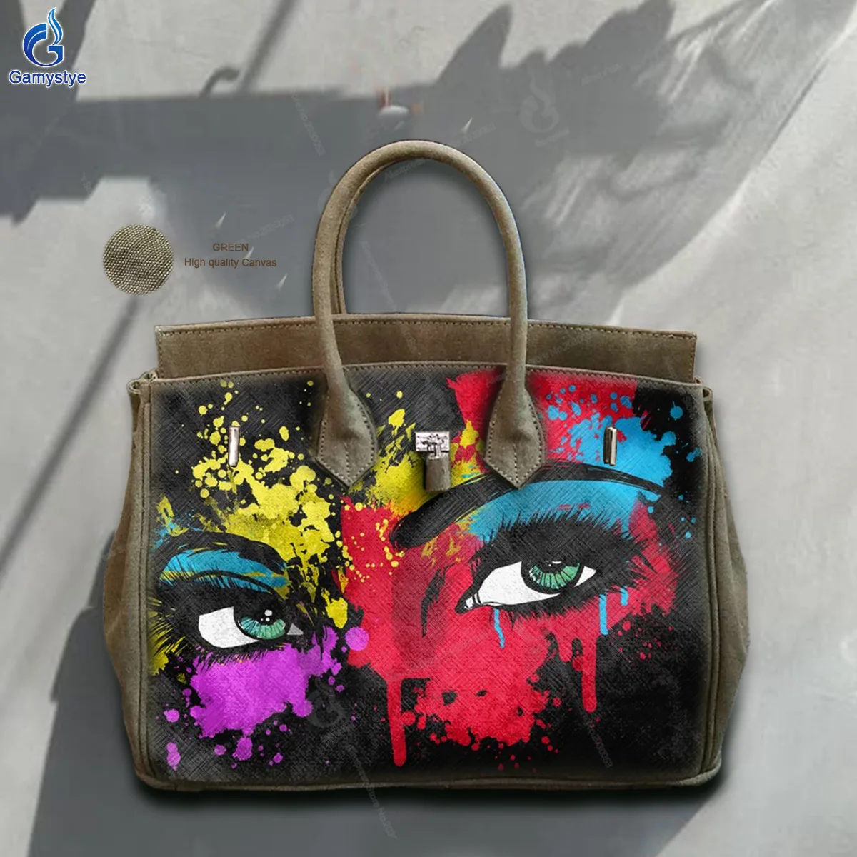 

Street Artisc Hand Draw A pair of beautiful eyes Bag Popular Genuine Leather Designer Totes Women purses and handbags Multicolor