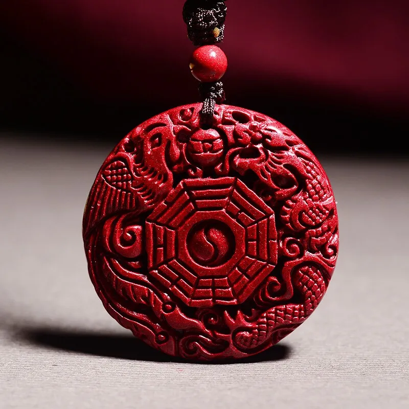 Vermilion Sand Pendant Yin Yang Five Elements Eight Trigrams Protector Purple Gold Sand Dragon Phoenix Safety Pendant