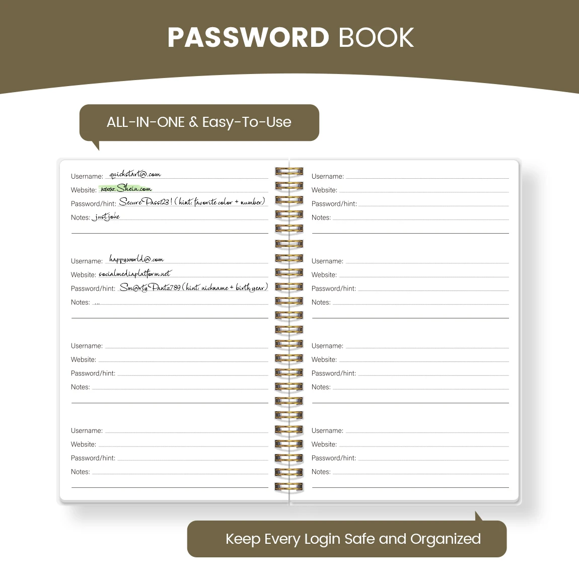 Password Book A5 Spiral Notebook Password Organizer Journal with Tabs Login Tracker Secure Record Book