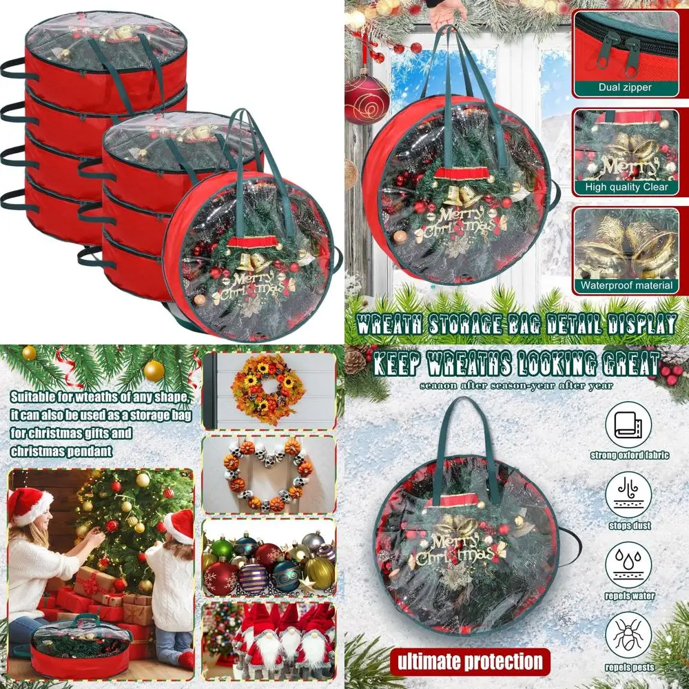 

Прозрачная сумка для хранения рождественских венков с окном и ручкой, 36 дюймов, для праздничных сезонных украшений