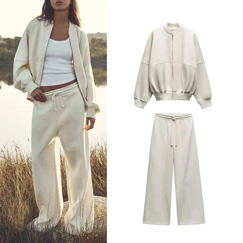 

Fall New Style Zipper Pilot Jacket Sweatshirt Style Outerwear 3199802 High Waist Fleece Pants 3199803 Fashion Set Women's Clo...