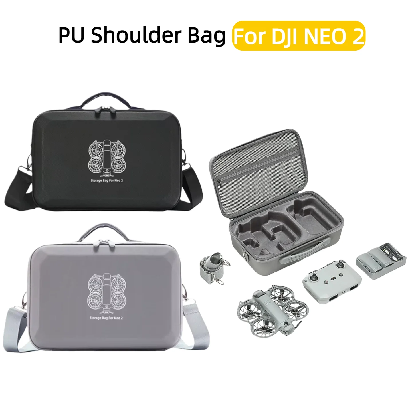 Sac de transport portable en PU pour DJI NEO 2, sac de protection antichoc pour DJI RC-N3, télécommande et accessoires de batterie