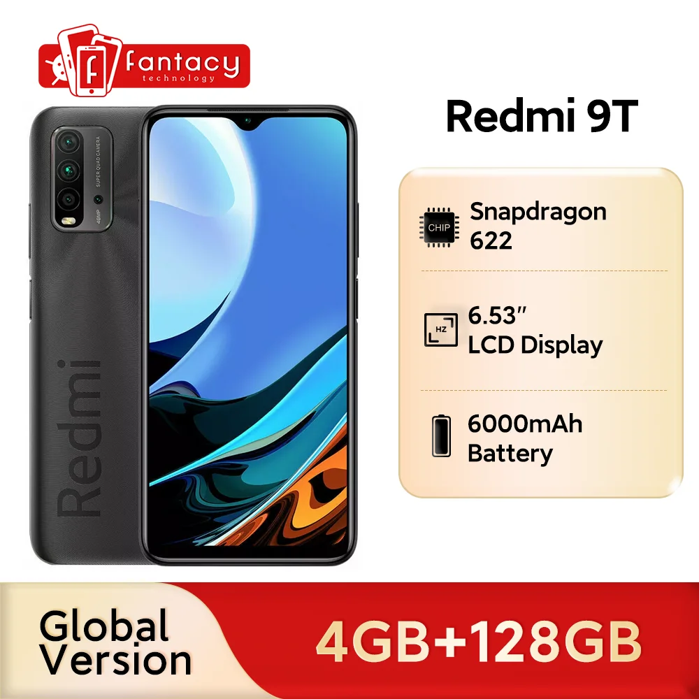 Versión global Redmi 9T 4G Android 6,53 pulgadas RAM 4GB ROM 128GB CPU Snapdragon 662 48MP Cámara 6000 mAh
