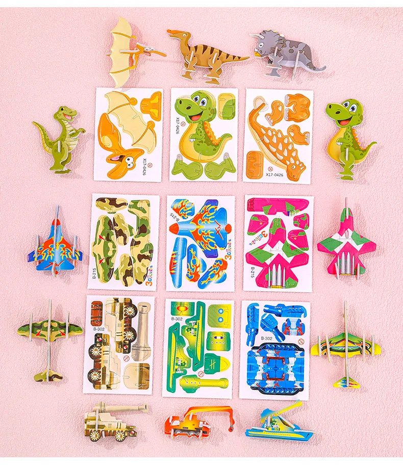 10Pcs Children Paper Dinosaur 3D Puzzle DIY Cute Cartoon Dinosaur Modeling Animal Model Toy Kids Birthday Party Favor Baby Showr