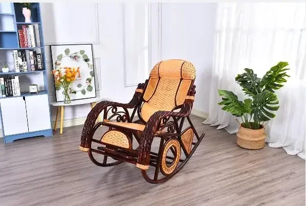 

#Luxury bamboo Rocking Chair Recliner adult family balcony casual adult nap solid wood lazy elderly folding easy chair