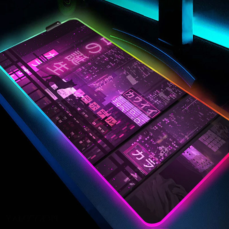 

RGB Gaming Mousepad Art Neon HD Print Large LED Computer Mouse Pad With Backlit Non-Slip Game Mouse Mat Gamer Laptop Carpet XXL