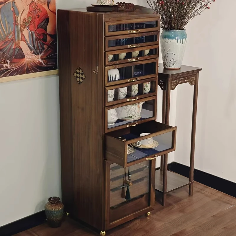 

Solid wood tea set storage dental cabinet black walnut solid wood medieval cultural and play jewelry cabinet