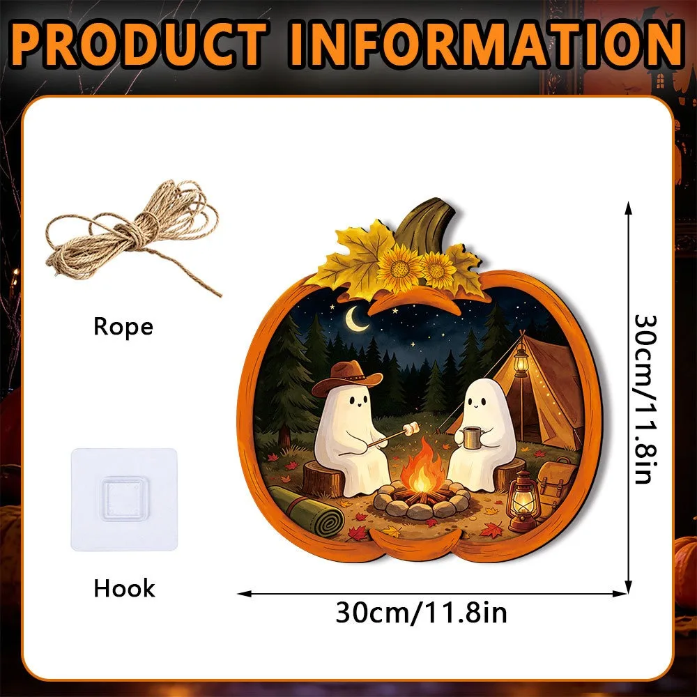 Cartoon Ghost Halloween Pumpkin Light-up Signage Lighted Pumpkin Scenery Layout Wall Hanging Plaque Multi-functional LED Lamp