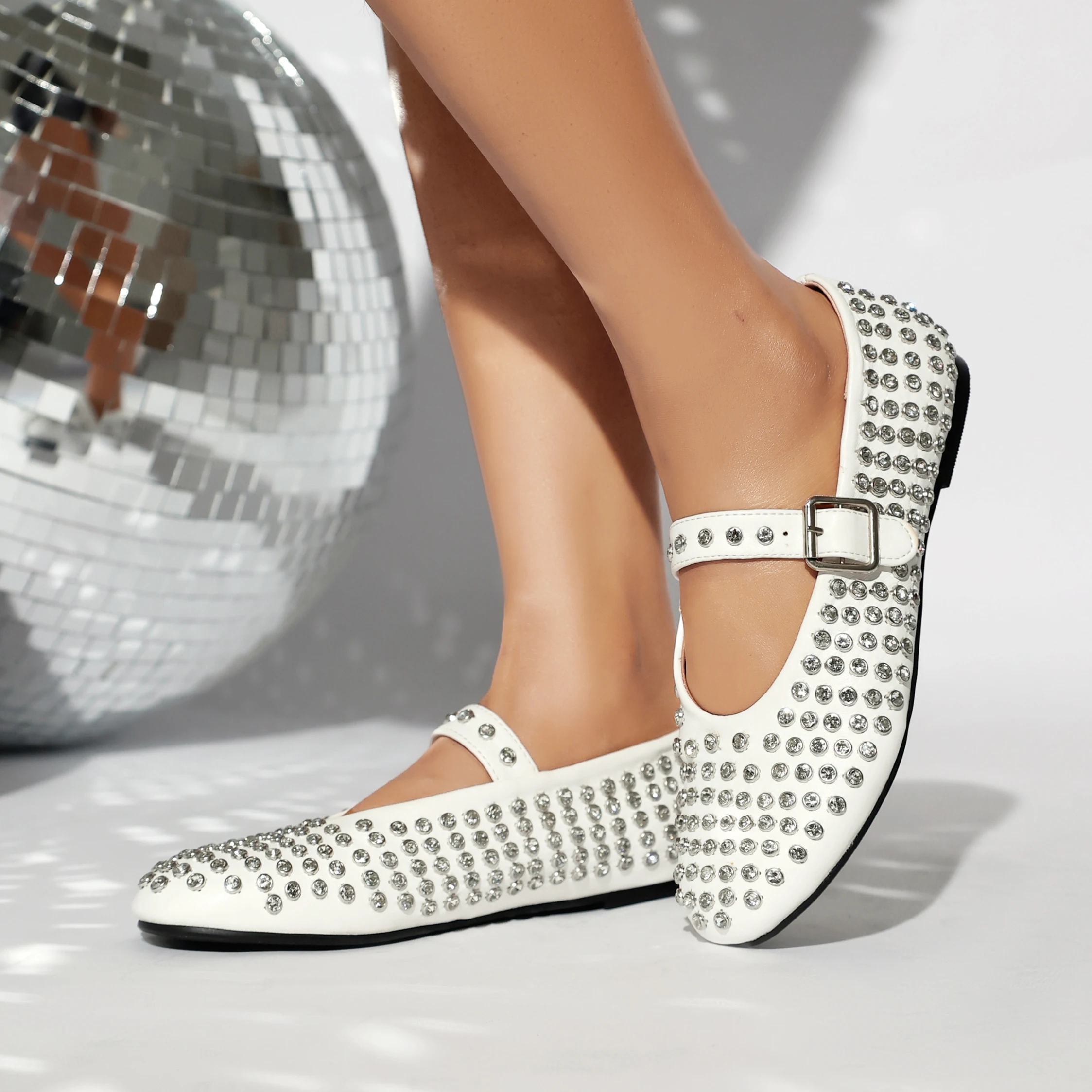 Crystal Mary Jane Flats Women's Comfy Shoes Soft Leather Spring Summer Casual Princess Dress Shoes