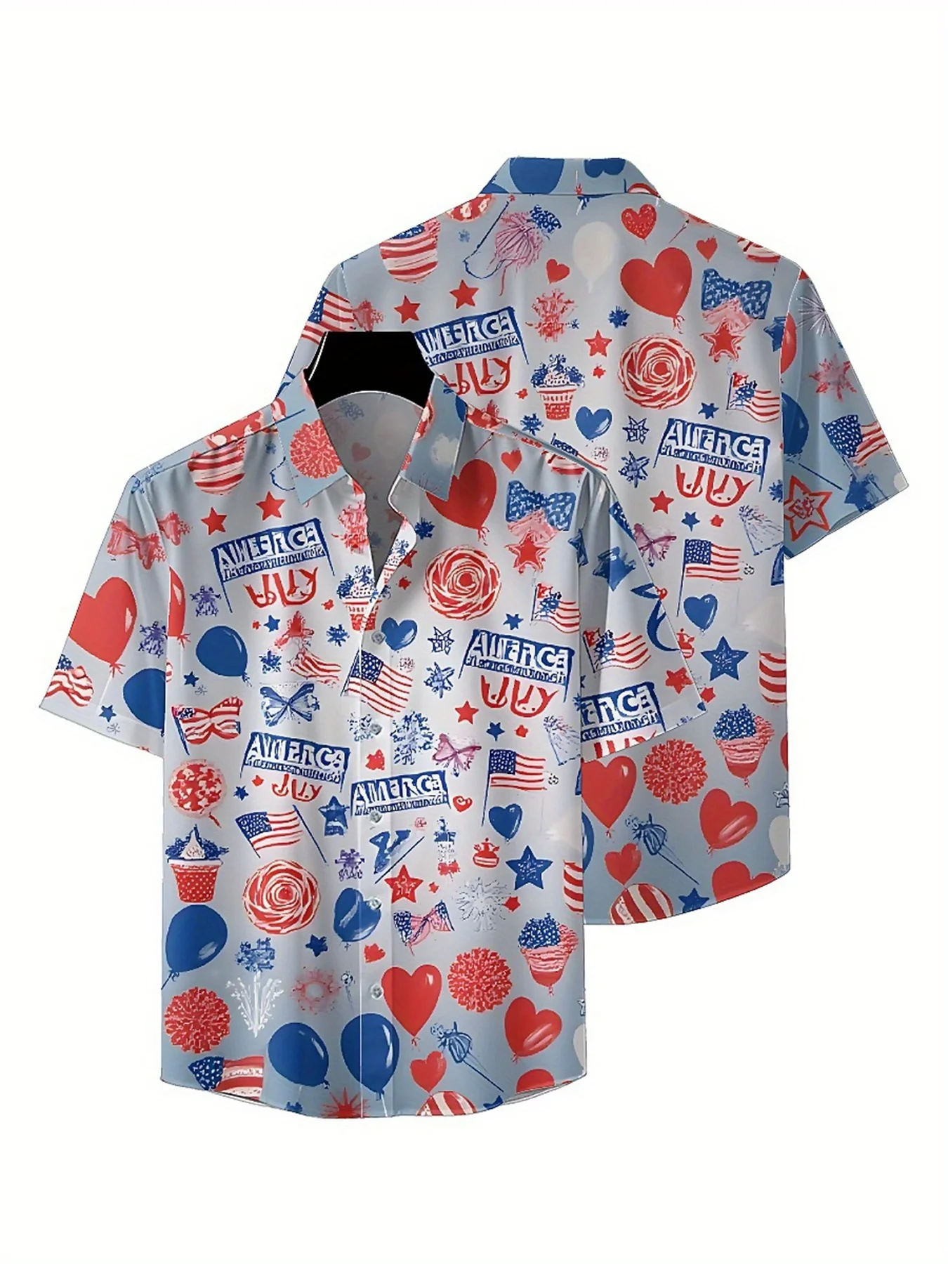 Men's Plus Size Hawaiian Shirts American Flag Theme Pattern, Button Up Shirts, Unisex Casual Clothing, Summer Tops