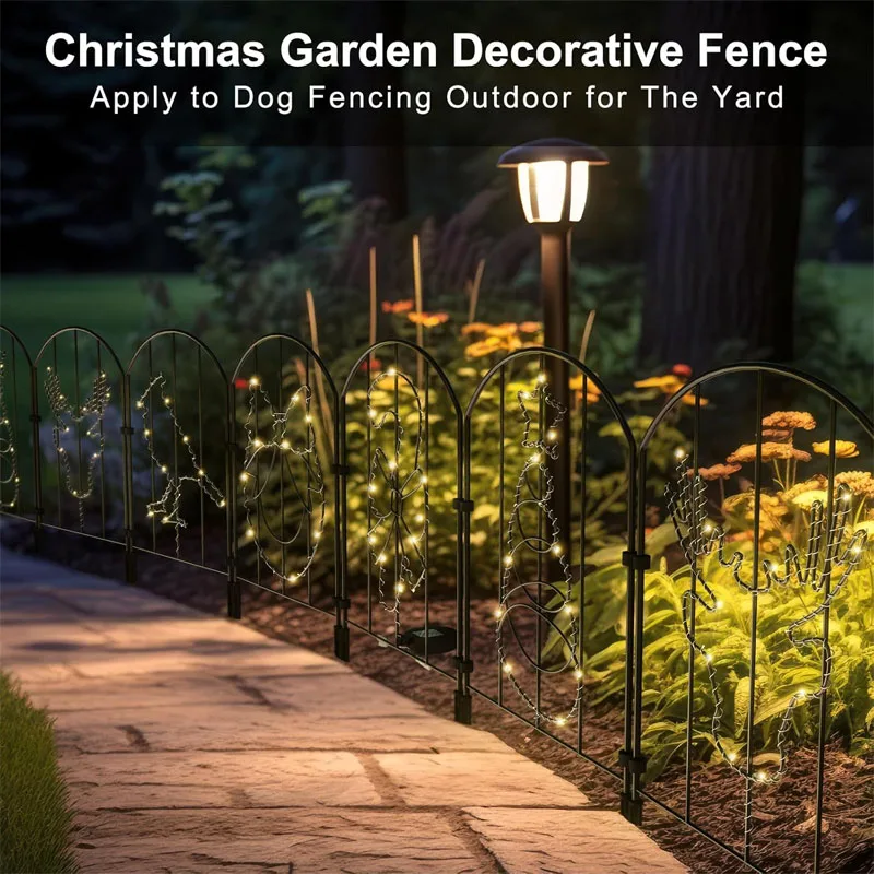 سياج حديقة بدون حفر حاجز حيوانات ، مصابيح ليد بالطاقة الشمسية ، سياج حفر الكلاب الزخرفية ، استخدام في الهواء الطلق ، بطشة عيد الميلاد ، 10 عبوات