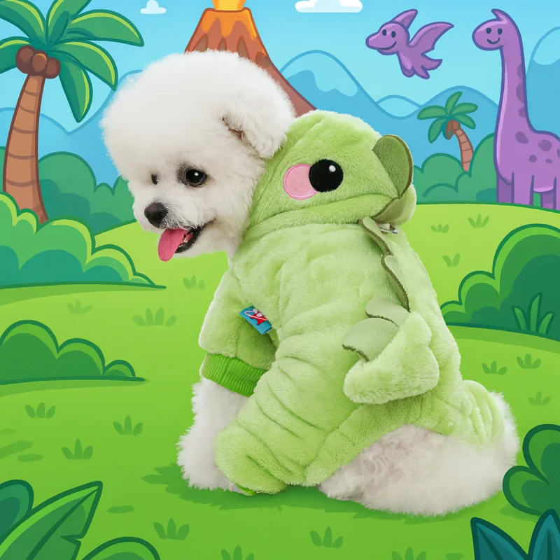 

Pet Dog Cat Costume Cute Dinosaur Onesie Autumn Winter Warm, Small Puppy Comfortable Cozy Transformation Outfit Pajamas