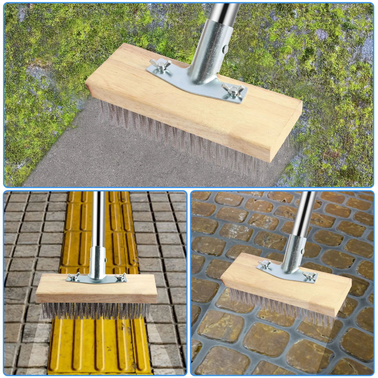 Stainless Steel Wire Floor Brush Home Clean Scrubber Stain Remover Cleaning Broom Garage Patio Floor Steel Brush