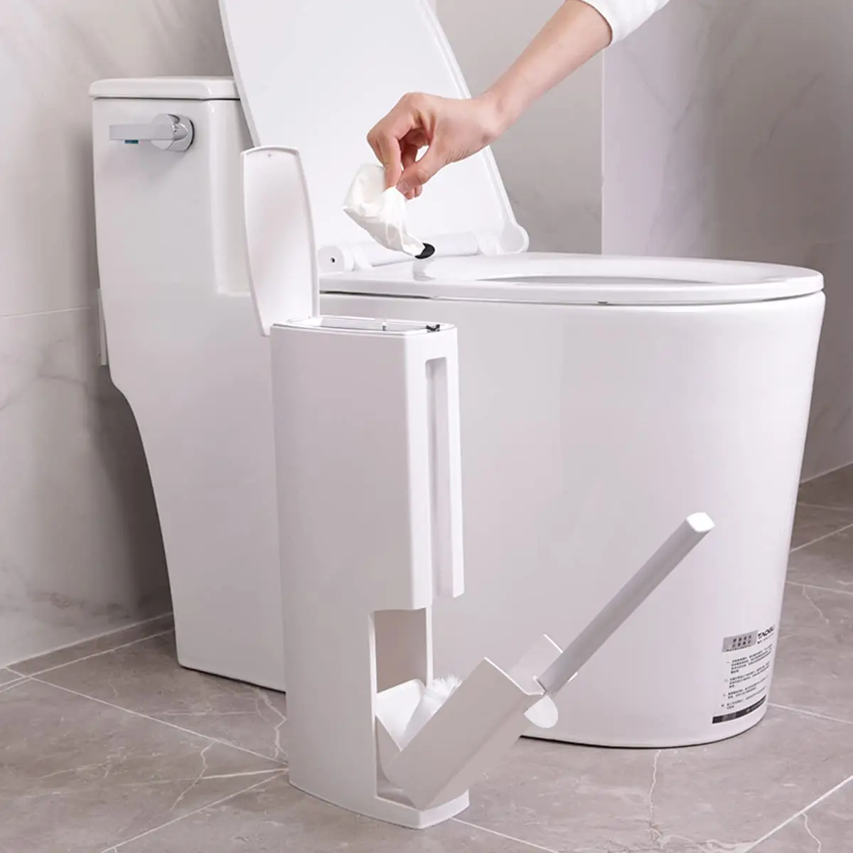 

White 4.4" Wide Slim Bathroom Trash Can for RV with Lid 3-in-1 Space-Saving Design RV Bathroom Trash Can