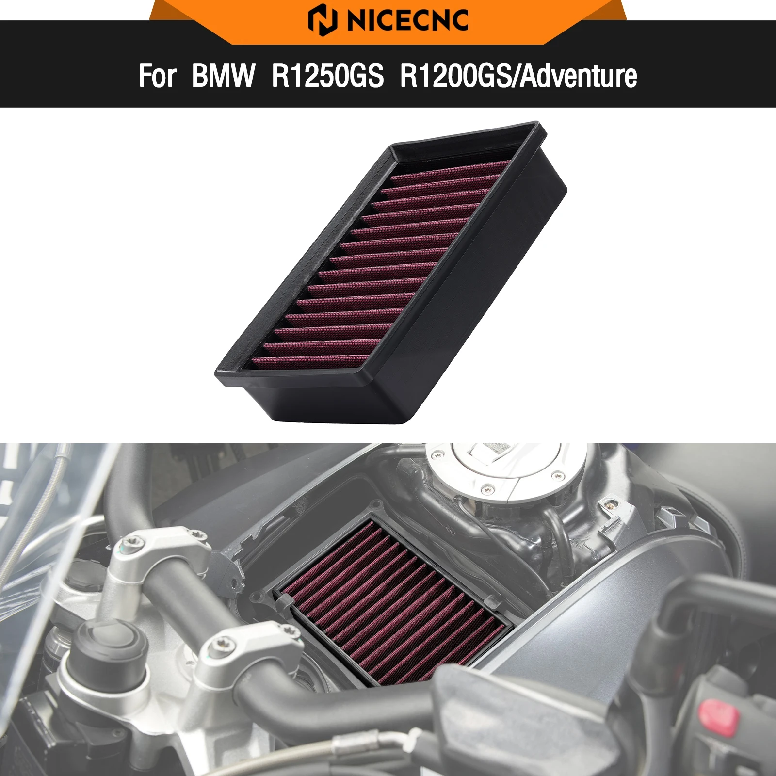 

For BMW R1250GS R1200GS Adventure High Flow Air Filter R1250GS GSA 2018-2023 R1200GS LC/Adventure 2013-2018 R1250R R1200R RS RT