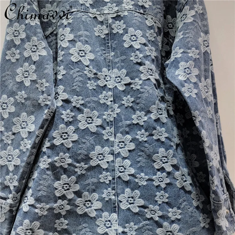 重工業ジャカードデニムジャケット女性の春と秋 2025 新ファッションカジュアルルーズストリートブラウス女性トップス