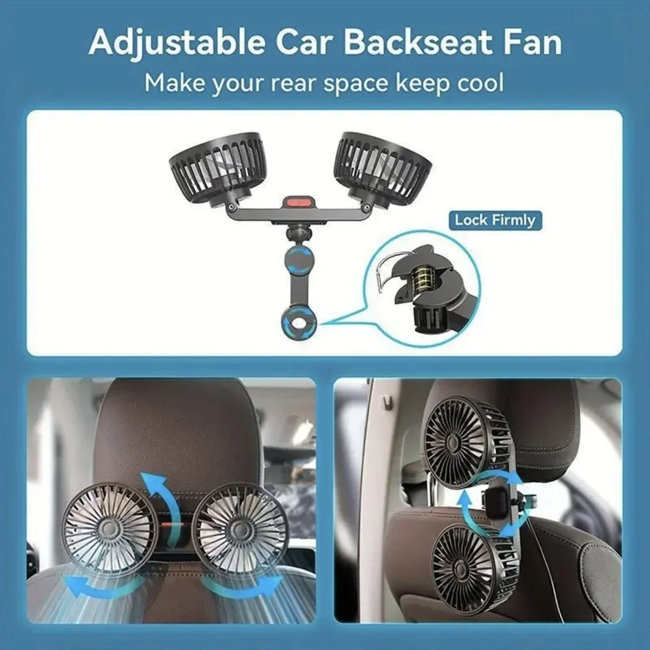 Car Fan 360° 3-speed Car Seat Back Cooling Fan USB Charge Dual Head Fan Adjustable Rotation Neck Cooler for Car Home Accessories