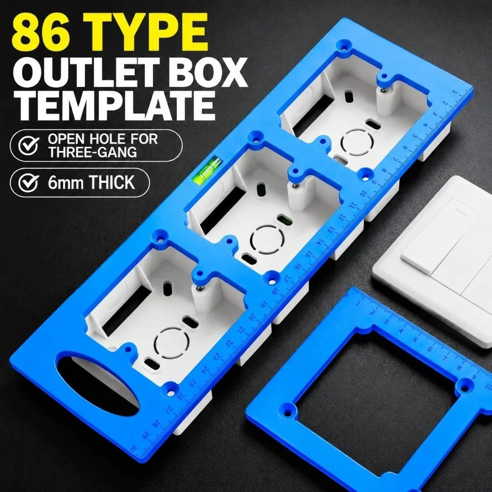 ABS 86 Switch Box Opening Jig Blue With Level 86 Switch Box Hole Punching Template Electrical Socket Hole Position Tool