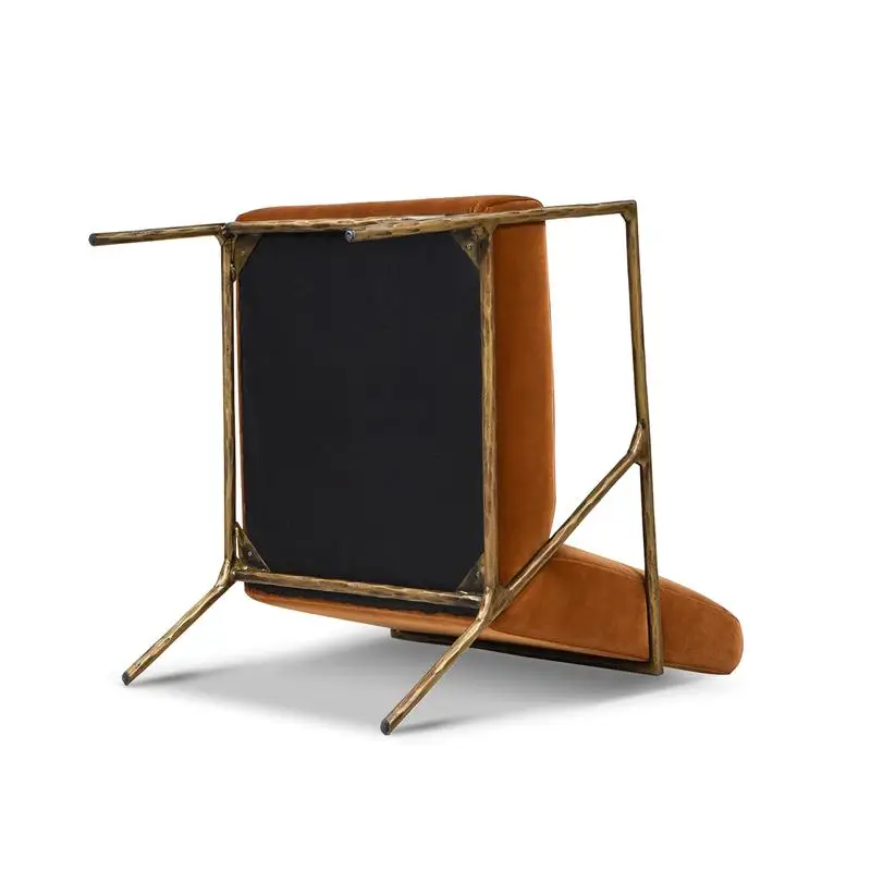 24.5" Hammered Brass Upholstered Accent Arm Chair, Burnt Orange Velvet