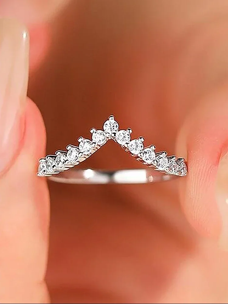 

Stylever Advanced Fashion Gorgeous Arranged V-Shaped Crown Zircon Rings for Women Real 925 Sterling Silver Luxury Fine Jewelry