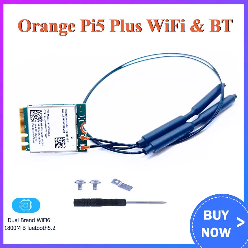 

Orange Pi 5 Plus WiFi 6 + BT 5.2 Wireless Module RTL8852BE M.2 E Key Interface 1800M Dual Brand 2.4G 5G Wi-Fi for OPI 5 Plus