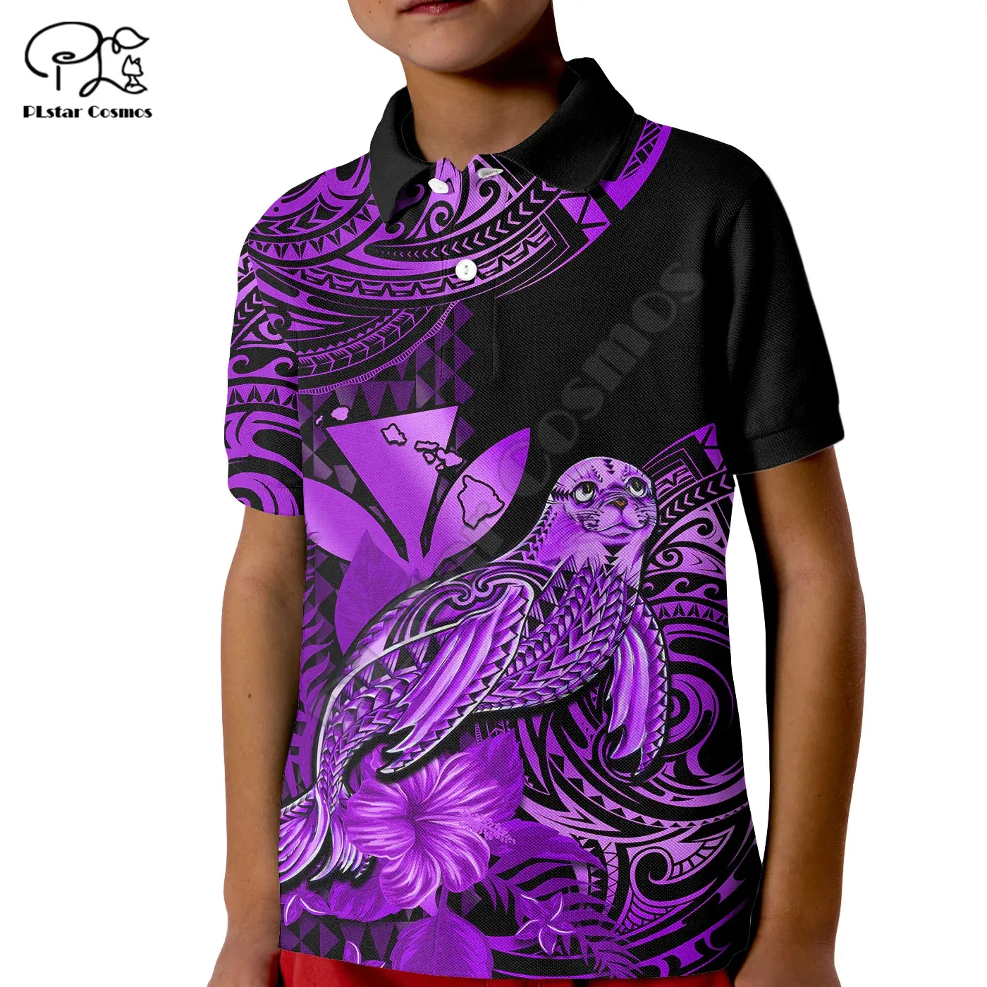 Custom Personalised Hawaii Monk Seal Kid Polo Shirt Polynesian Kakau With Kanaka 3D Printed Polo Shirts Summer Tees Tops