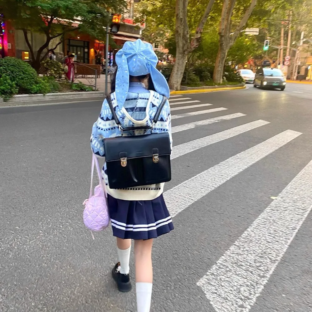 Topi Kasual Katun Silver Star dengan Ikat Pita, Pelindung Matahari Retro, Telinga Kelinci Lepas Pasang, Topi Berpenutup Model Punk dengan Telinga Kelinci, Baret Pria