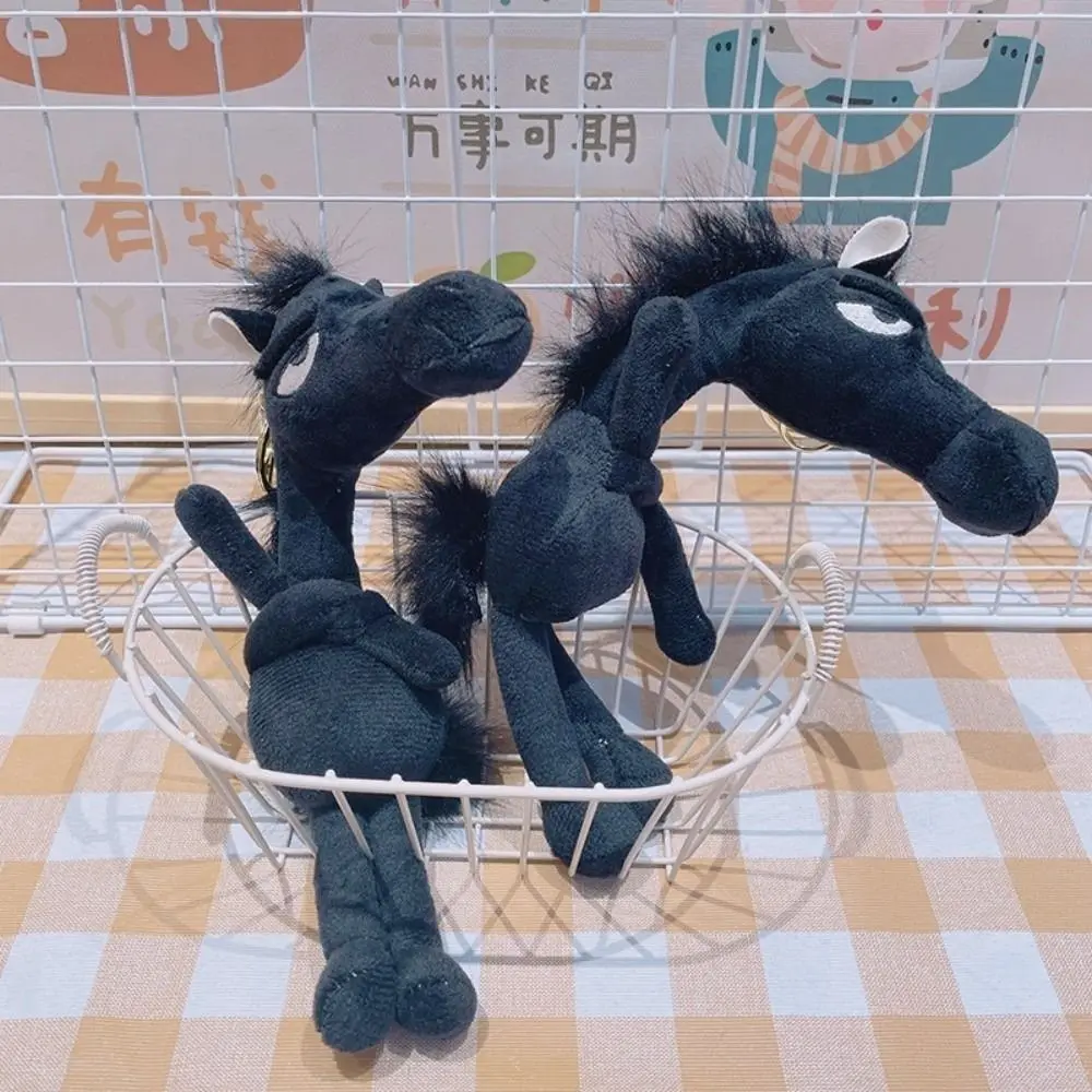 Cartoon Simulation Horse Stuffed Keychain Exquisite Craftsmanship Fantasy Style Pony Black Red Keyring Horse Room Decoration