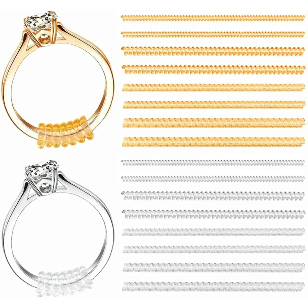 16 Pack Ring Sizers for Loose Rings, Ring Size Adjuster, Invisible and Golden Tightener Resizer Fitter for Women and Men