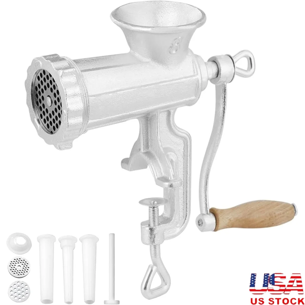 heavy-duty-cast-iron-manual-meat-grinder-with-steel-table-clamp-sausage-maker-includes-cutting-blade-plates-tubes-easy-clean