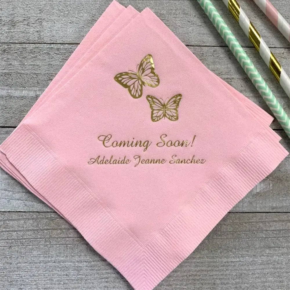 Personalized Napkins Beverage Luncheon Dinner Guest Towel Sizes Avail Baby Shower Birthday Butterfly Butterflies LOTS of colors