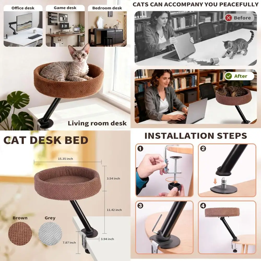 

Вращающаяся настольная кровать для кошек емкостью 60 фунтов, мягкий гамак для домашних кошек, коричневый