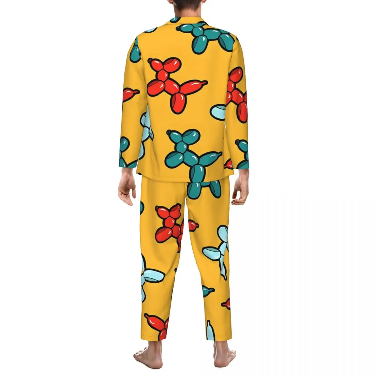 Ensemble de pyjama rétro animal coloré pour hommes, vêtements de nuit pour chiens ballon, manches longues, respirant, maison, imbibé, Kawaii, 2 pièces