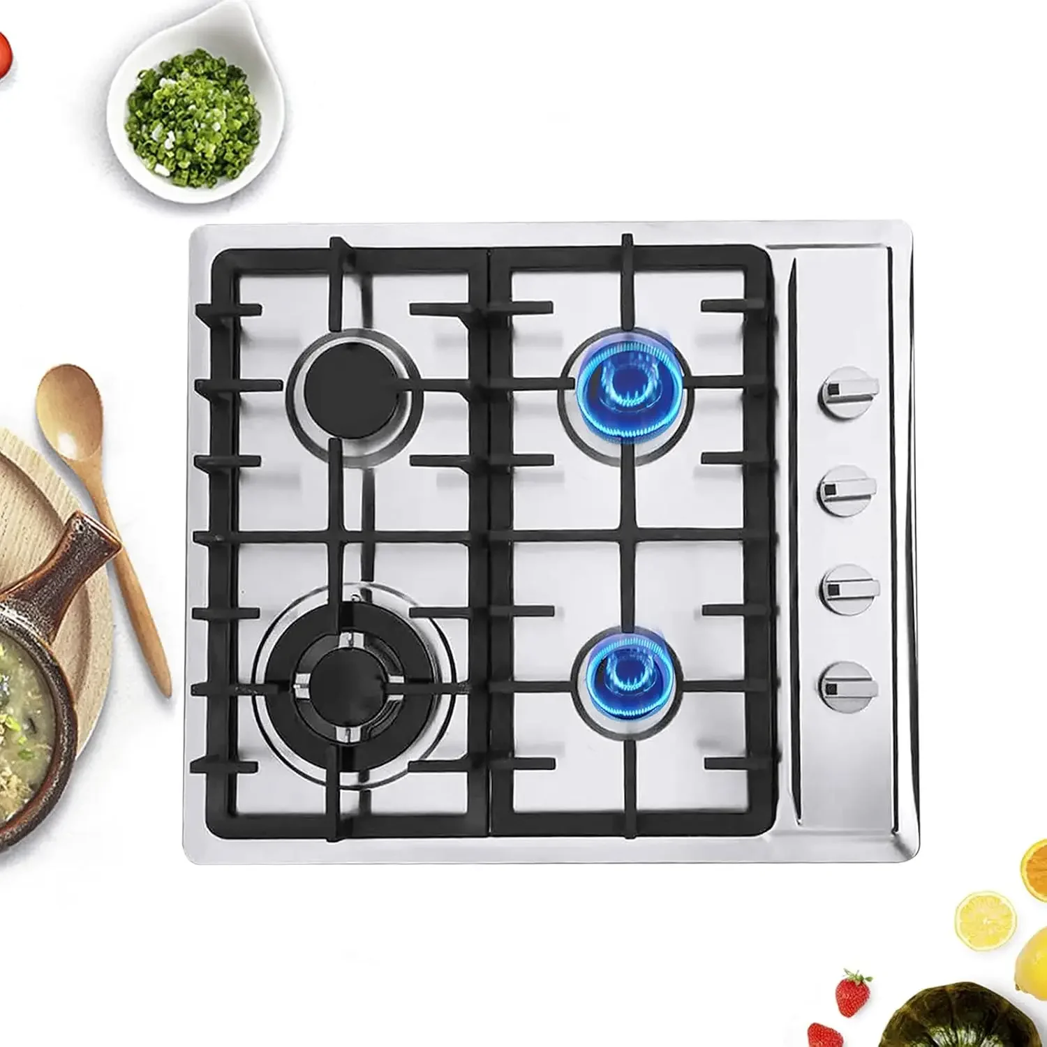 Steel Cooktop, Built-in Stove NG/LPG Hob Restaurant Kitchen Burner Stovetop with Thermocouple Protection