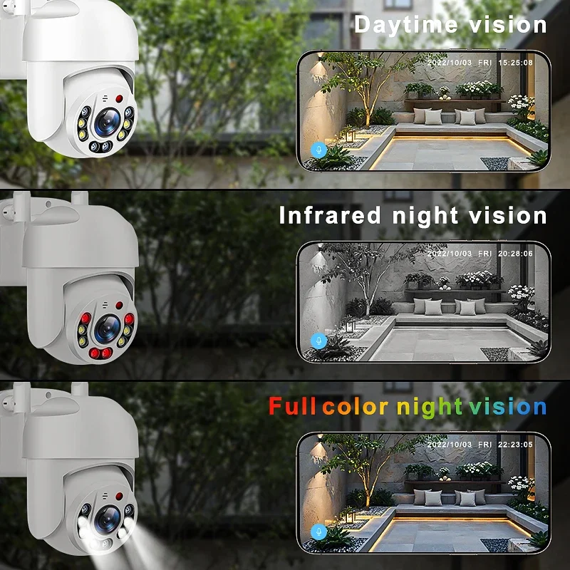 Câmera de segurança wi-fi ip 1080p, câmera de vigilância de segurança sem fio ptz, câmeras ip66, rastreamento de áudio bidirecional, hd, noite, colorida