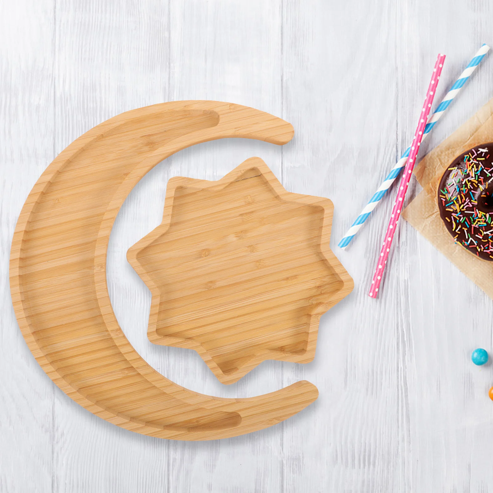 

2 шт. бамбуковое сервировочное блюдо в форме луны и звезды, большой поднос для еды, тарелка для закусок, хлеба, фруктов, бытовая посуда