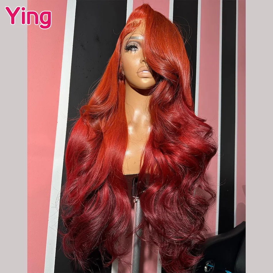 Orange Red Omber 180% Body Wave 13x4 13x6 Lace Frontal Human Hair Wig PrePlucked Brazilian Remy Ready Go Wigs For Black Women