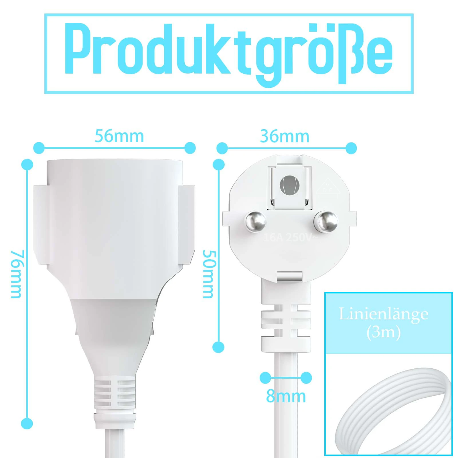 Cavo di prolunga per ciabatta 3M 250V 16A prese EU 3680W cavo di prolunga elettrico cavo prese Schuko per interni ed esterni IP44