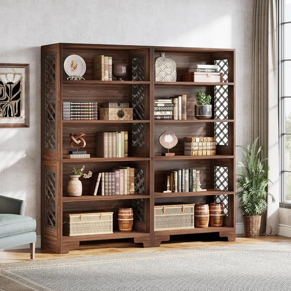 

70.8" Vintage Tall Bookcase, Floor Standing 5-Shelf Display Rack Storage Shelves Mid, Bookcase