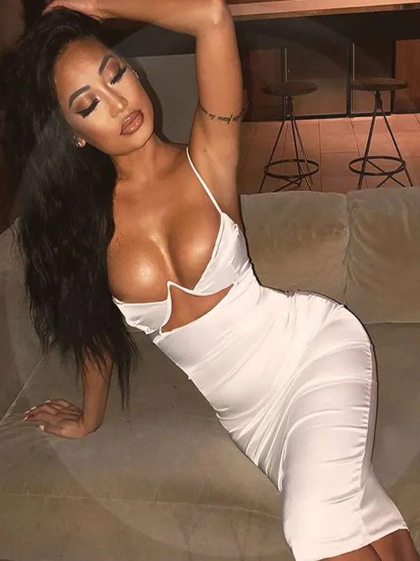 

Sexy Hollow Bag Hip Dr Street Sle Midi Skirt with Chest Pad No Brand Pure Color mid Waist Polyester Fiber Zipper Closure