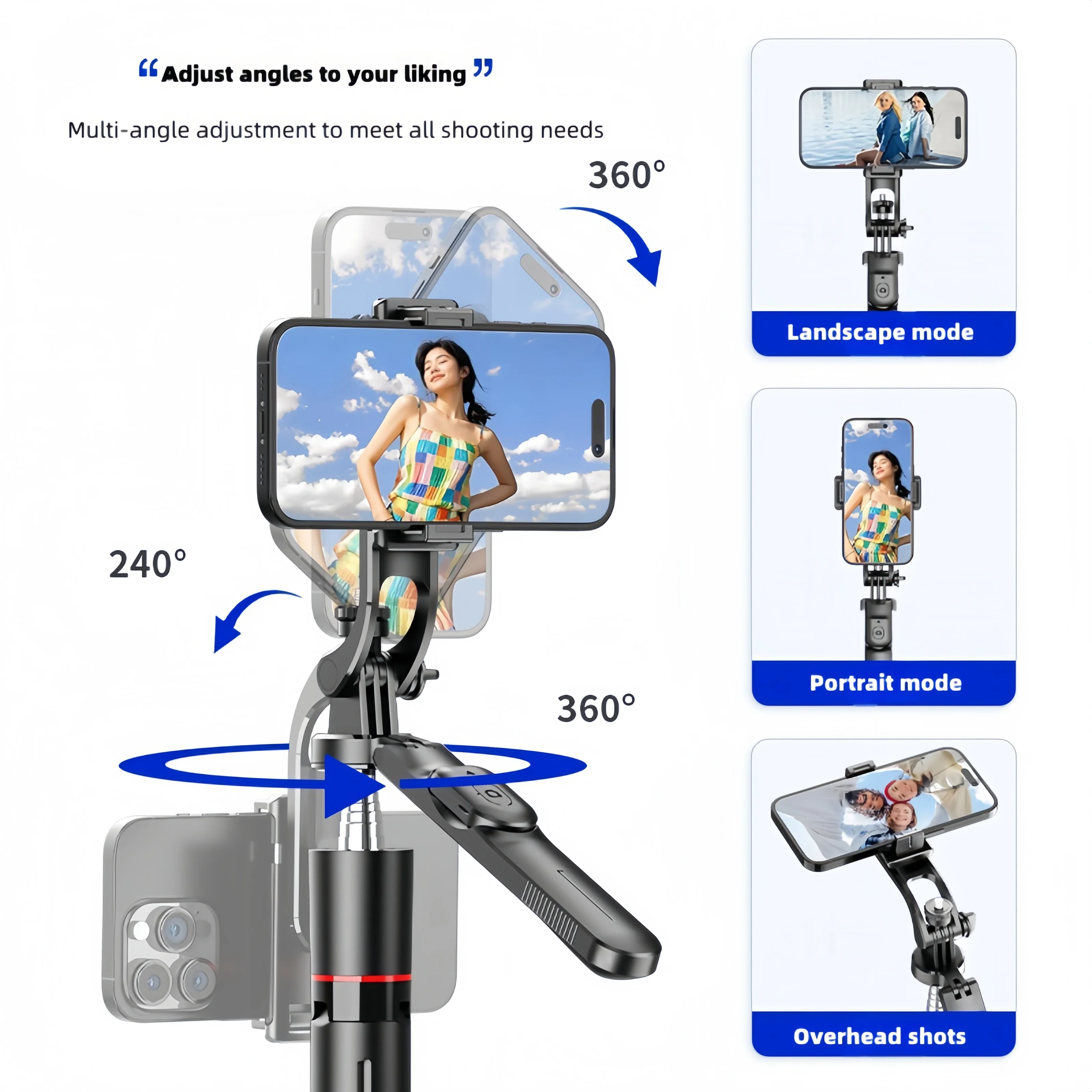 WIFIT F16 Selfie Stick with Adjustable Tripod, 360° Shooting, Detachable Phone Holder, Bluetooth,1.7m Telescopic,Android/iOS