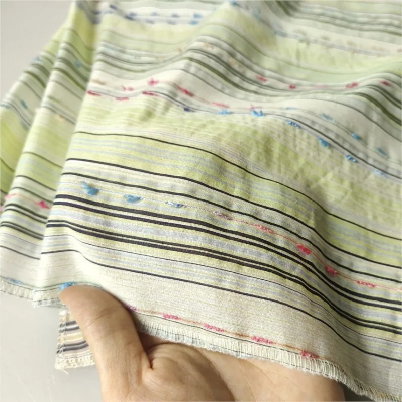 Polyester-cotton fringed jacquard fabric with contrasting color stripes woven thin dress and bag