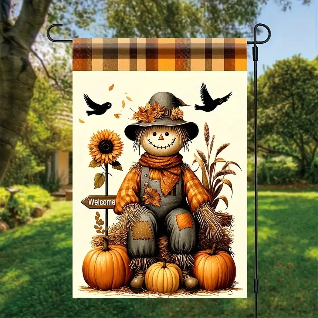 سقوط حديقة العلم فزاعة اليقطين عباد الشمس 12x18 بوصة مزدوجة الوجهين في الهواء الطلق ساحة راية لخريف الحصاد الشكر Por FFI #4