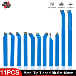 11pcs Carbide Tip Cutting Turning Boring Bit 10mm Turning Milling Welding Bit Lathe Cutter Tools Metal Lathe Tool Set